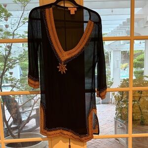 Lisa Frank Black Sheer Swim Coverup with Gold Trim